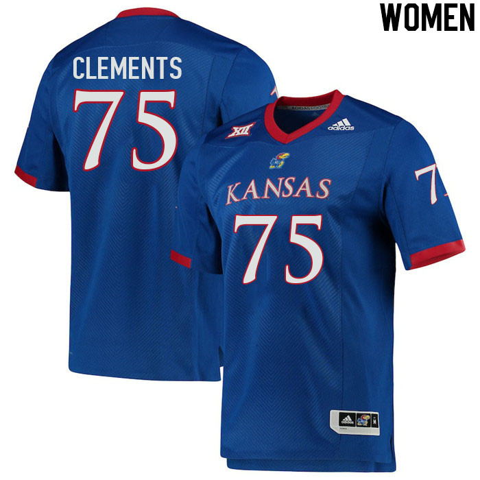 Women #75 Calvin Clements Kansas Jayhawks College Football Jerseys Stitched Sale-Royal